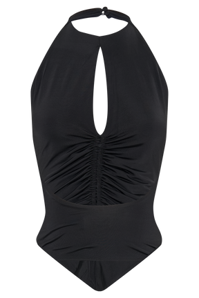 Linda Slinky Ruched Halter Top - Black