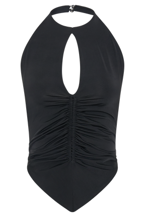 Linda Slinky Ruched Halter Top - Black
