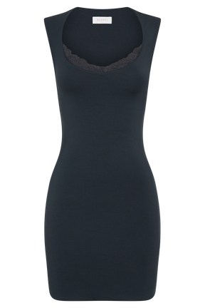 Tatianna Lace Trim Modal Mini Dress - Black