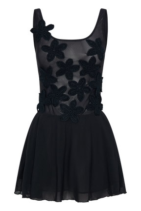 Melanie Mesh Mini Dress With Flowers - Black