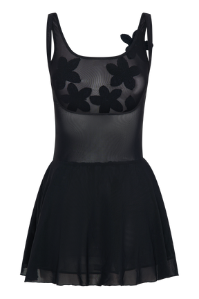 Melanie Mesh Mini Dress With Flowers - Black