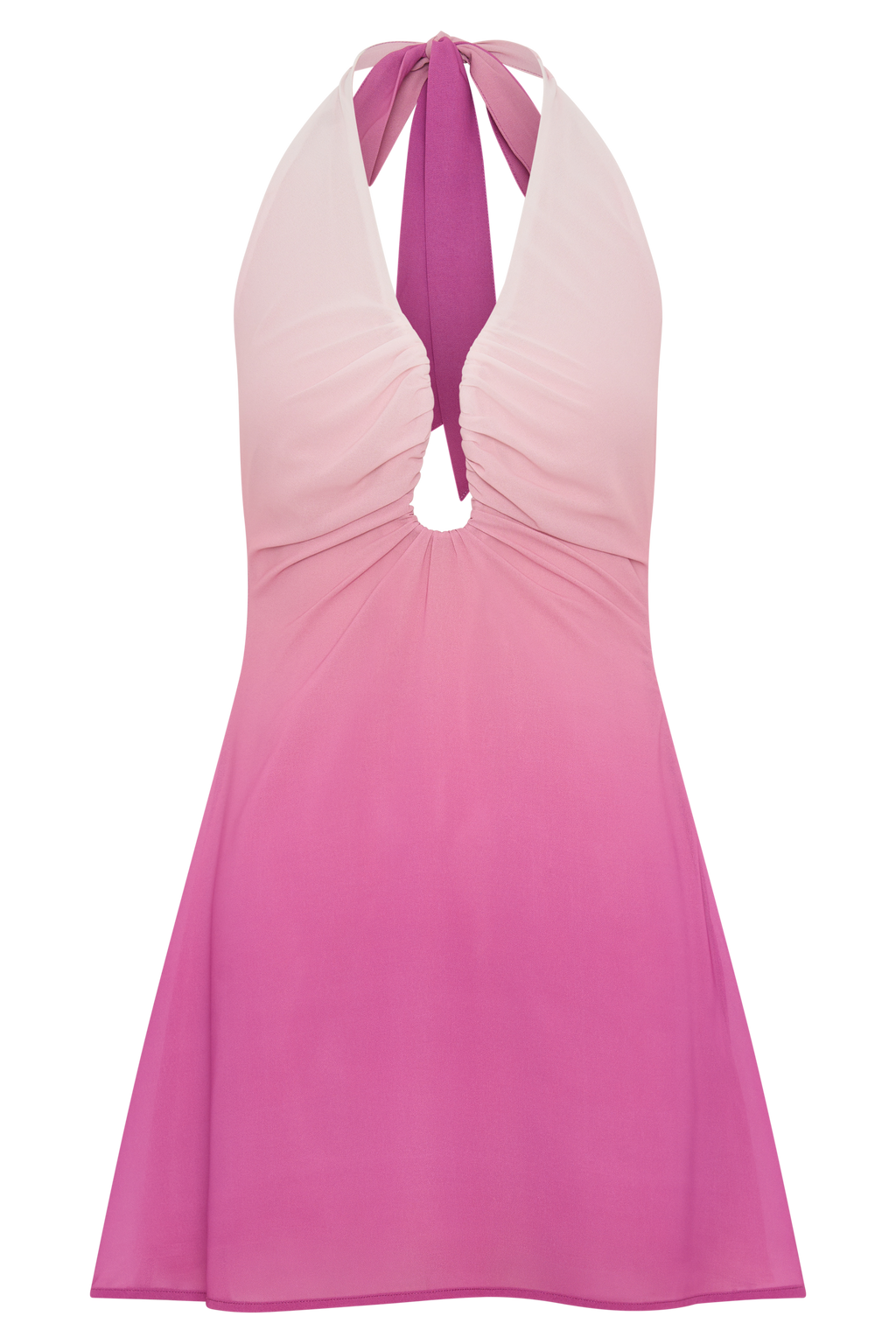 Malakhai Chiffon Halter Mini Dress - Ombre Pink