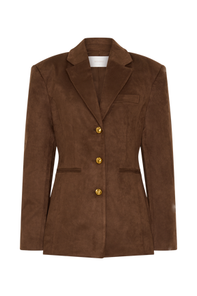 Sally Faux Suede Cinched Blazer - Milk Chocolate