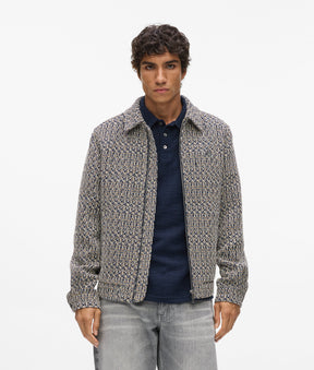 Zip-up bouclé tweed jacket