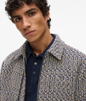 Zip-up bouclé tweed jacket