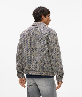 Zip-up bouclé tweed jacket