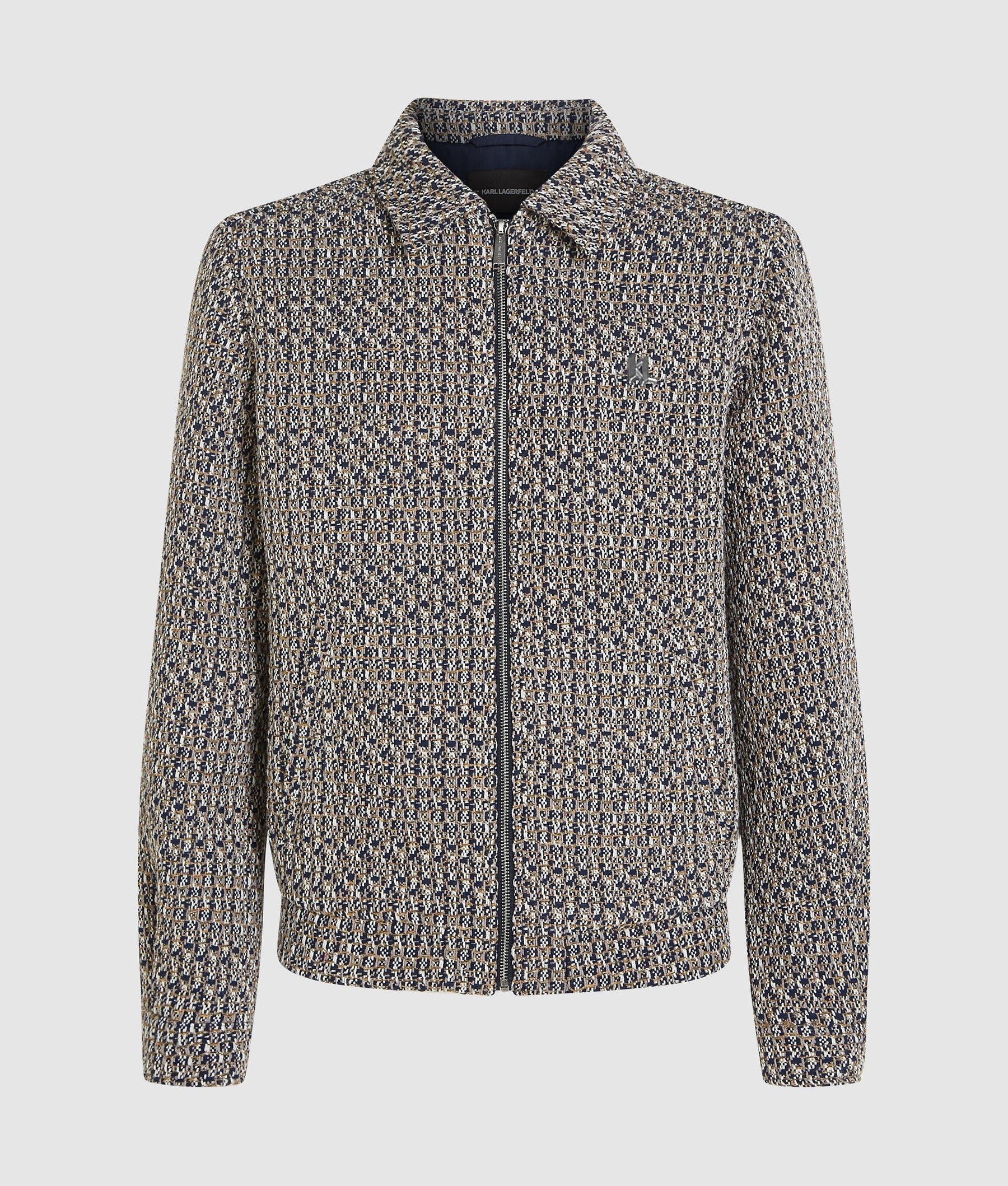 Zip-up bouclé tweed jacket