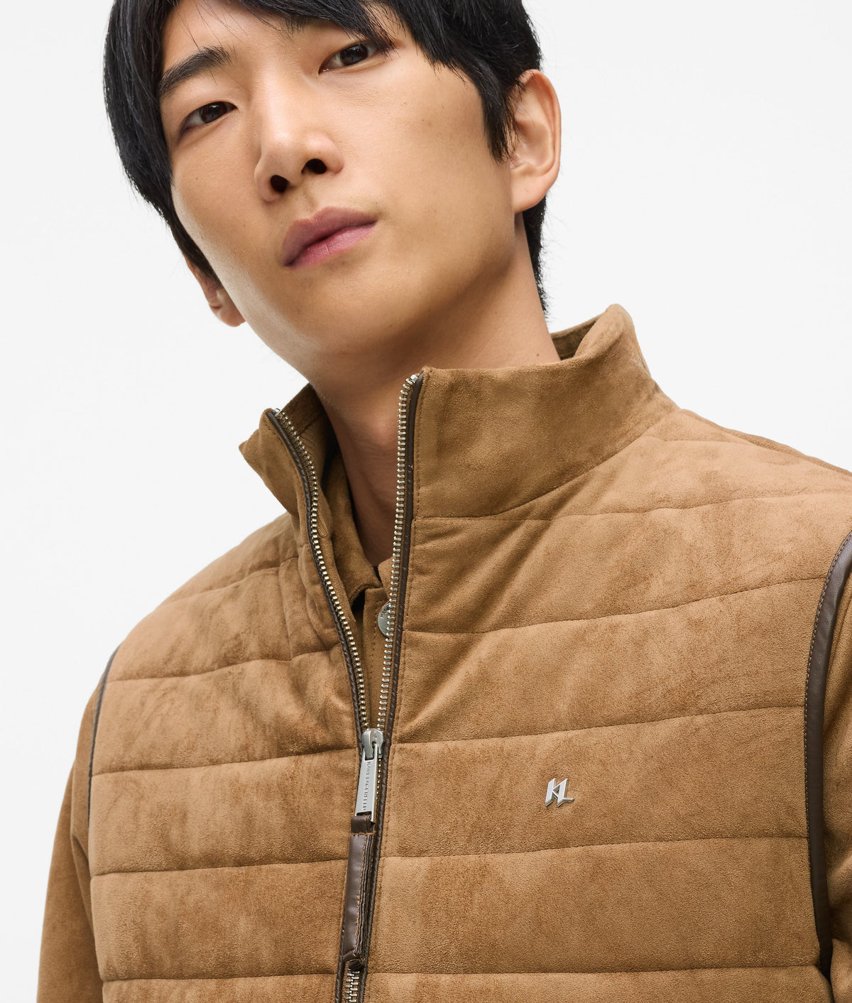 Quilted faux suede gilet