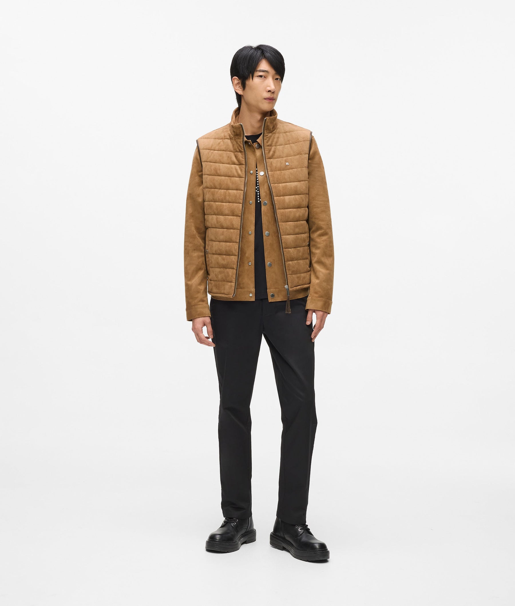 Quilted faux suede gilet