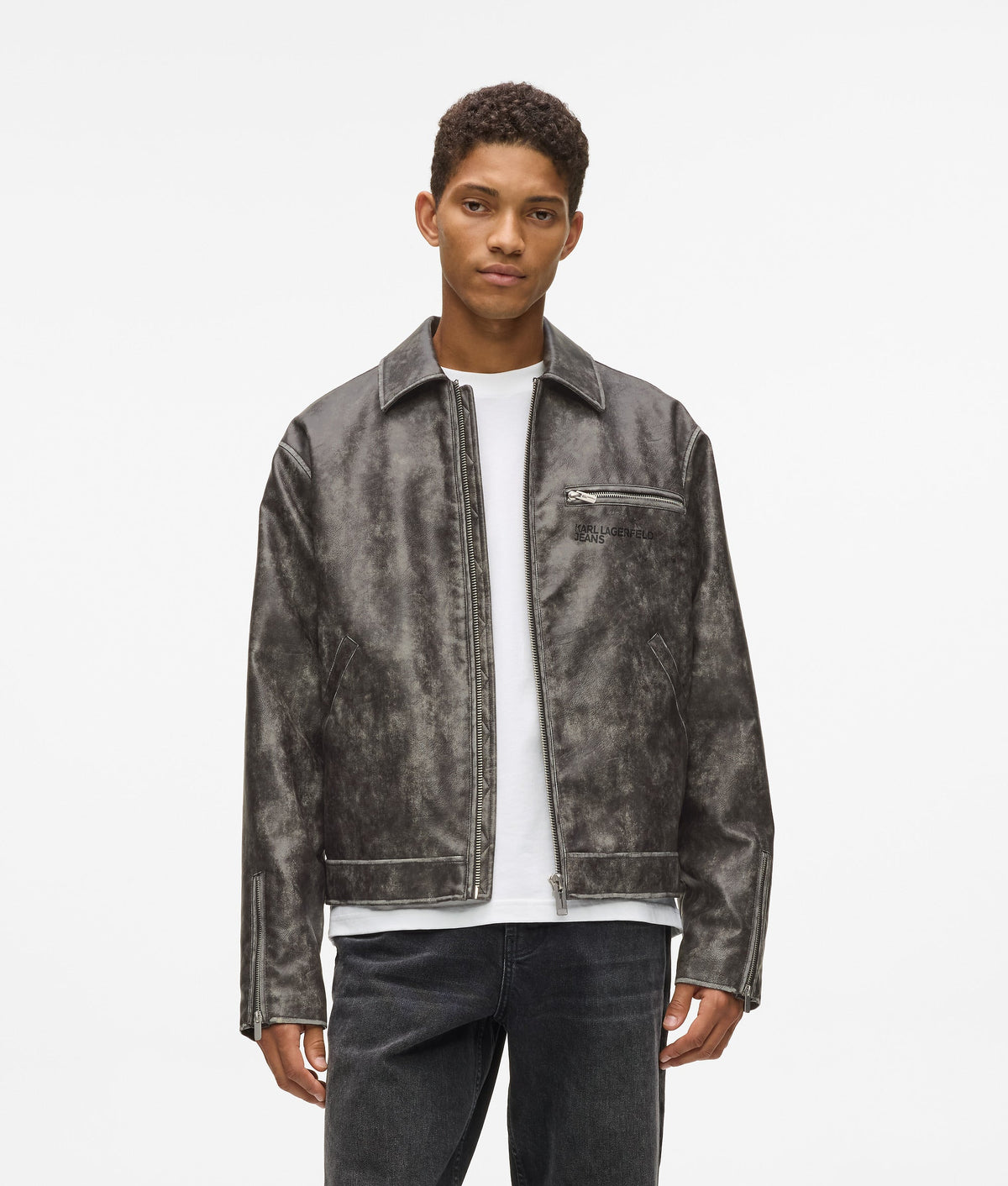 Distressed faux leather jacket