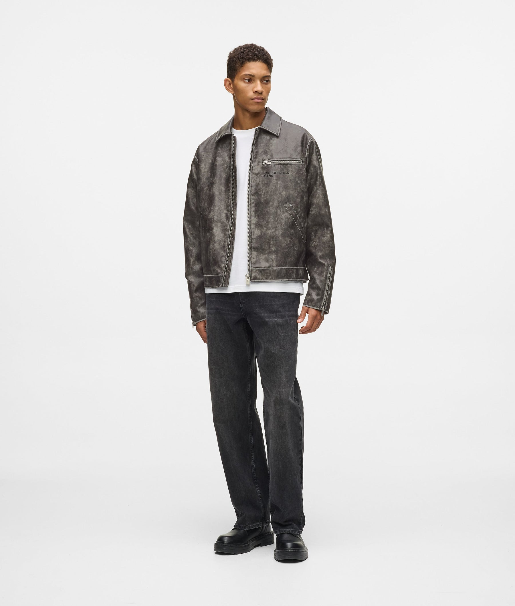 Distressed faux leather jacket