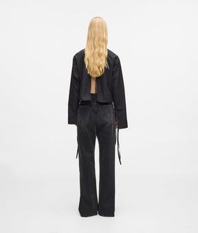 Split-leg high-rise straight jeans