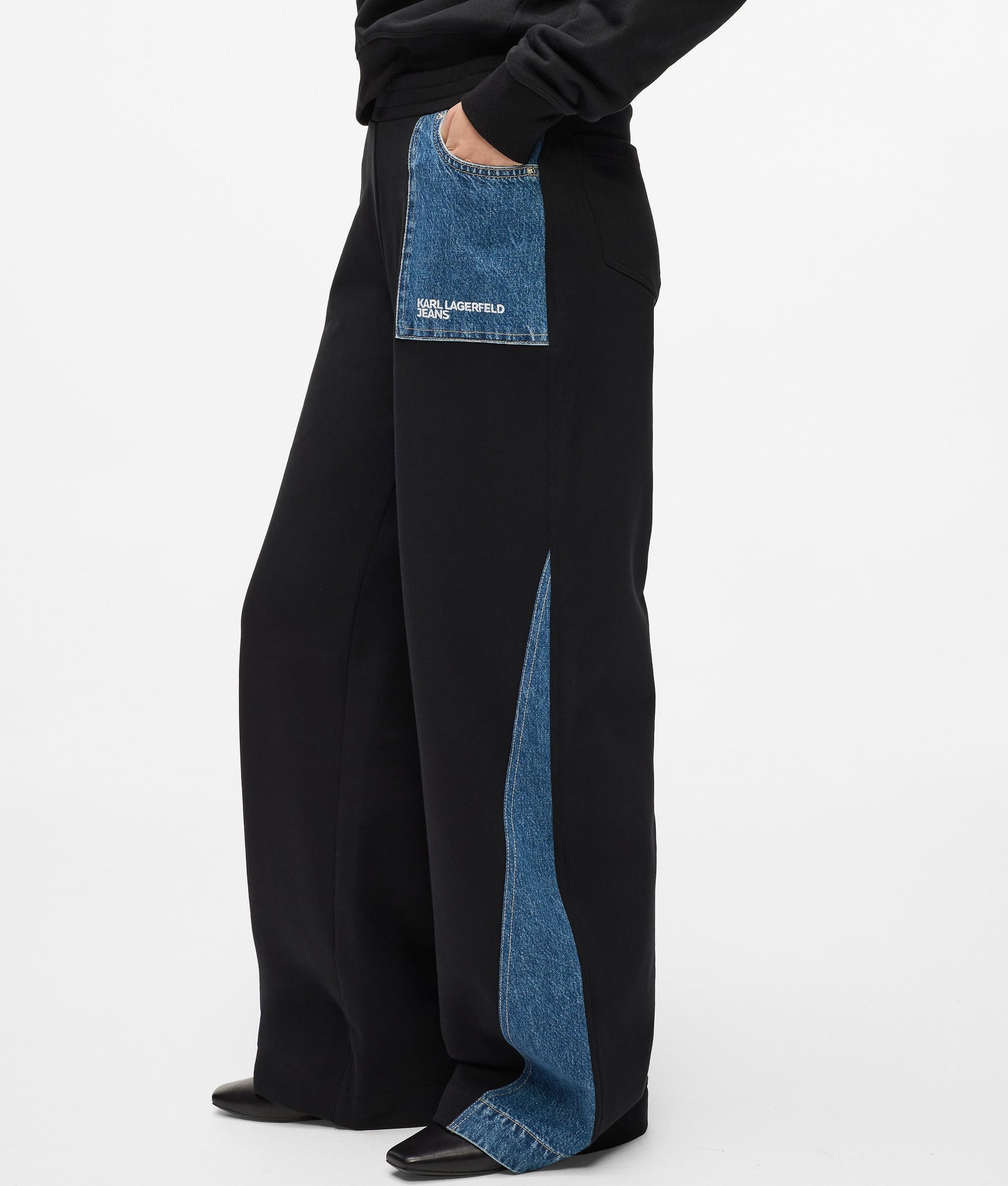 Denim panel track pants
