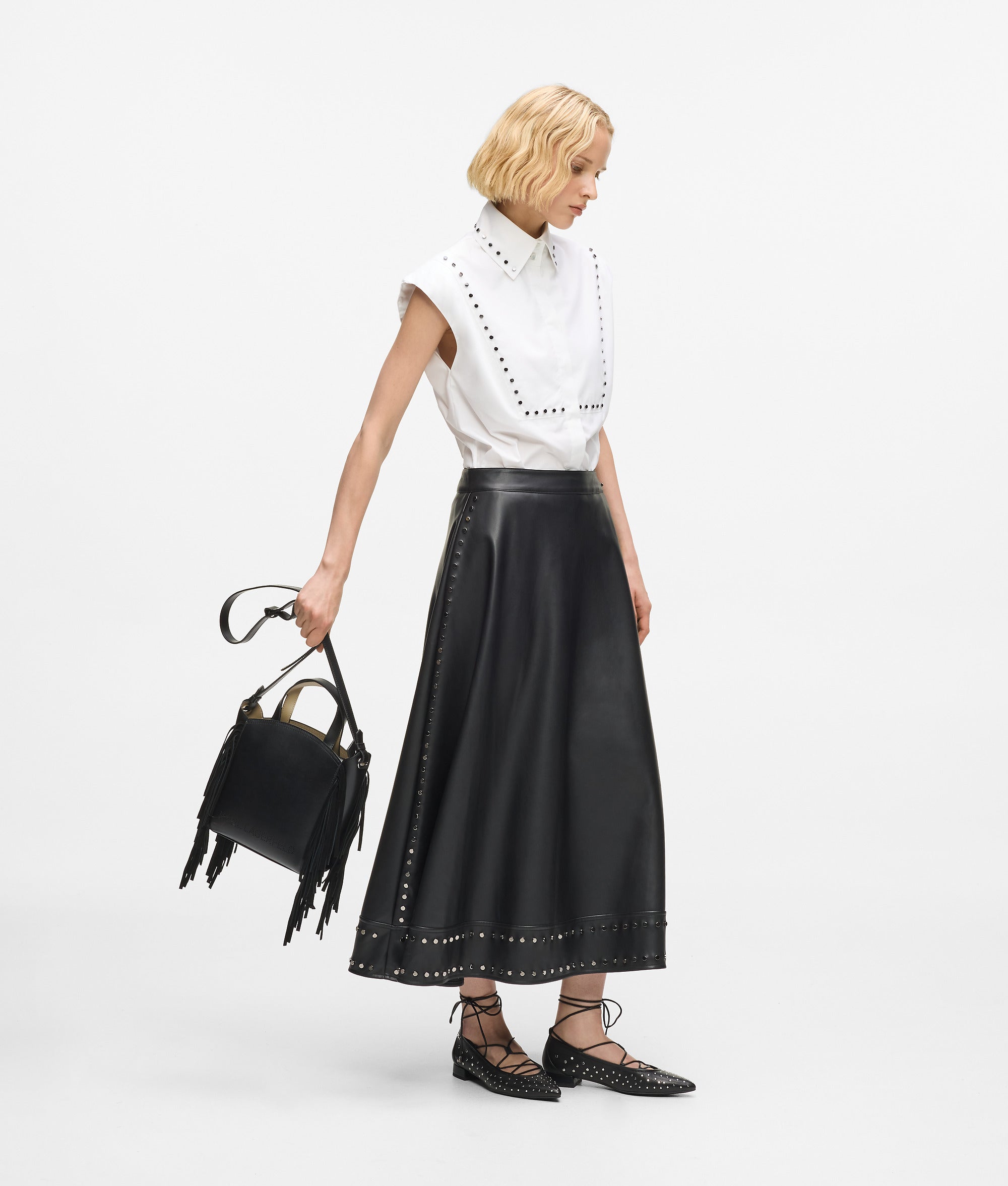 Studded faux leather skirt