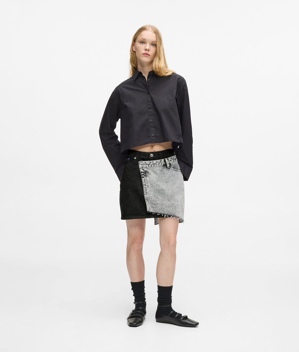 Two-tone denim mini skirt