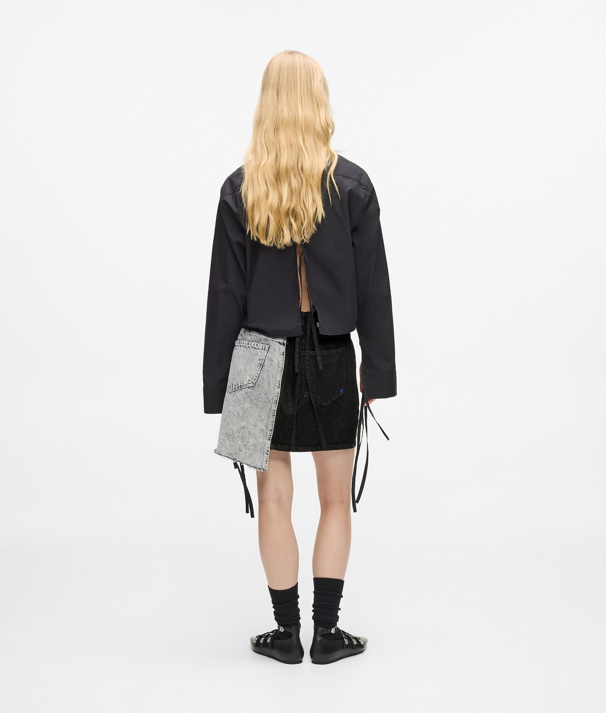 Two-tone denim mini skirt