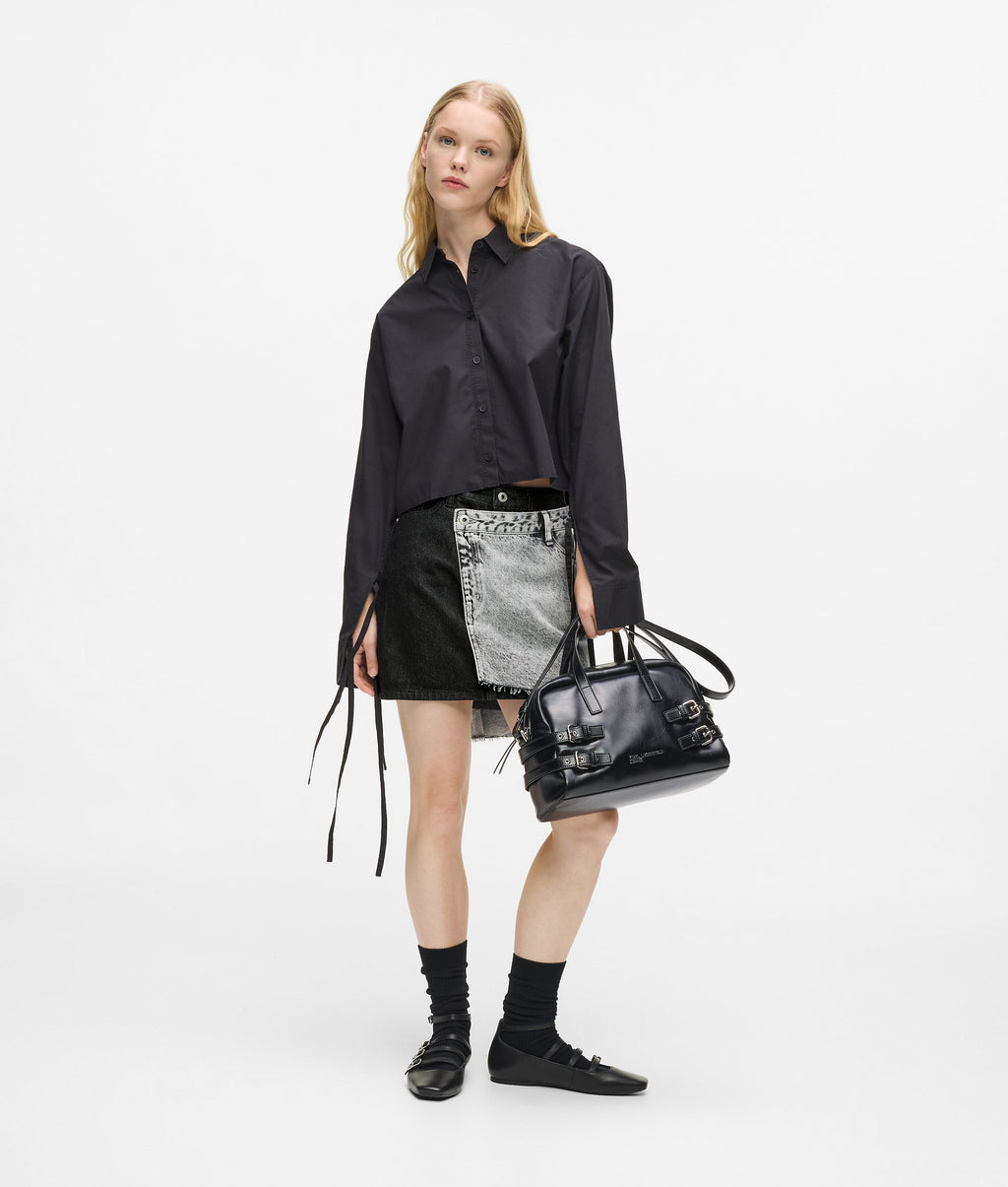 Two-tone denim mini skirt