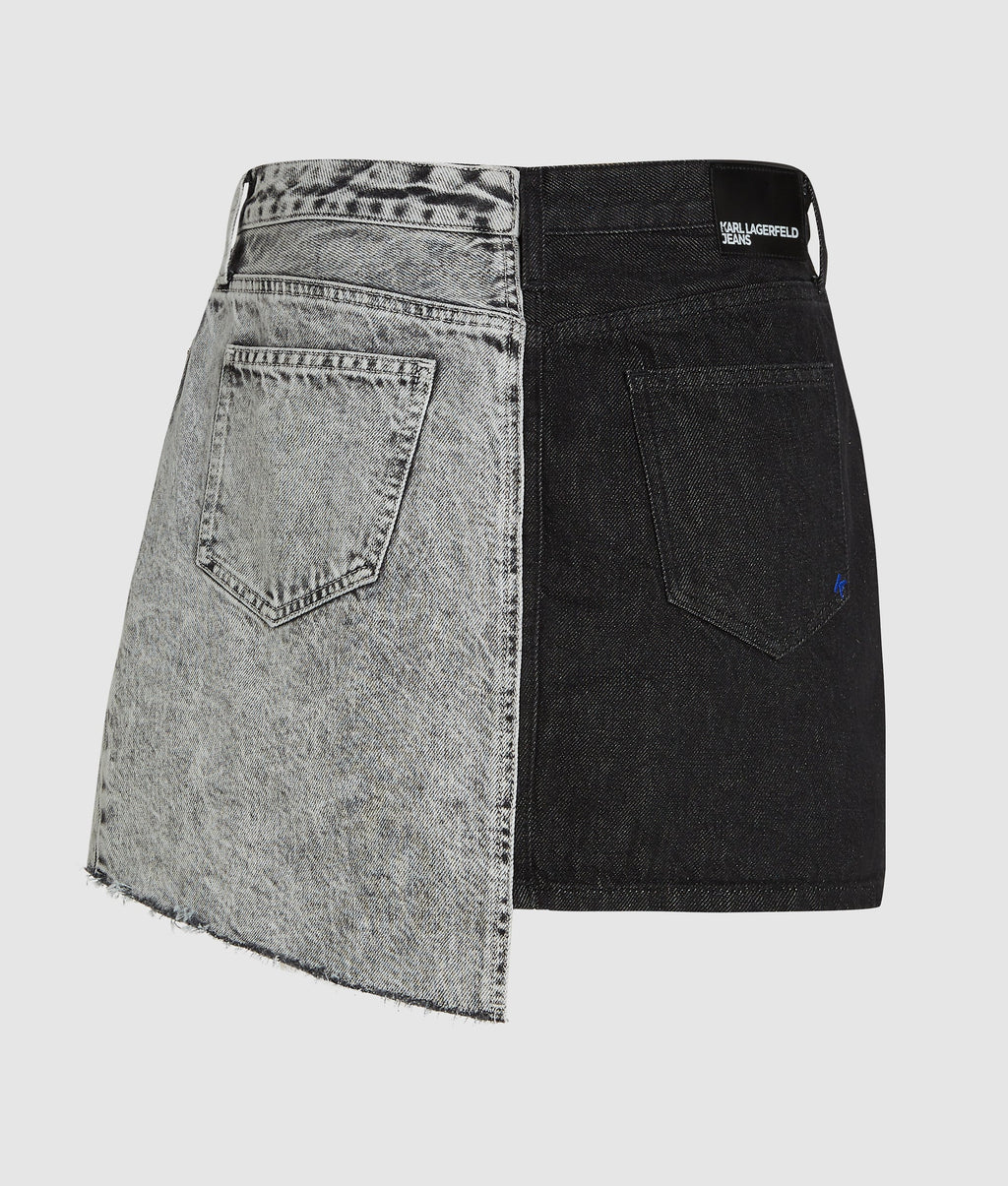 Two-tone denim mini skirt