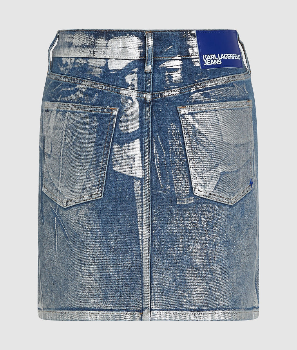 Coated denim mini skirt