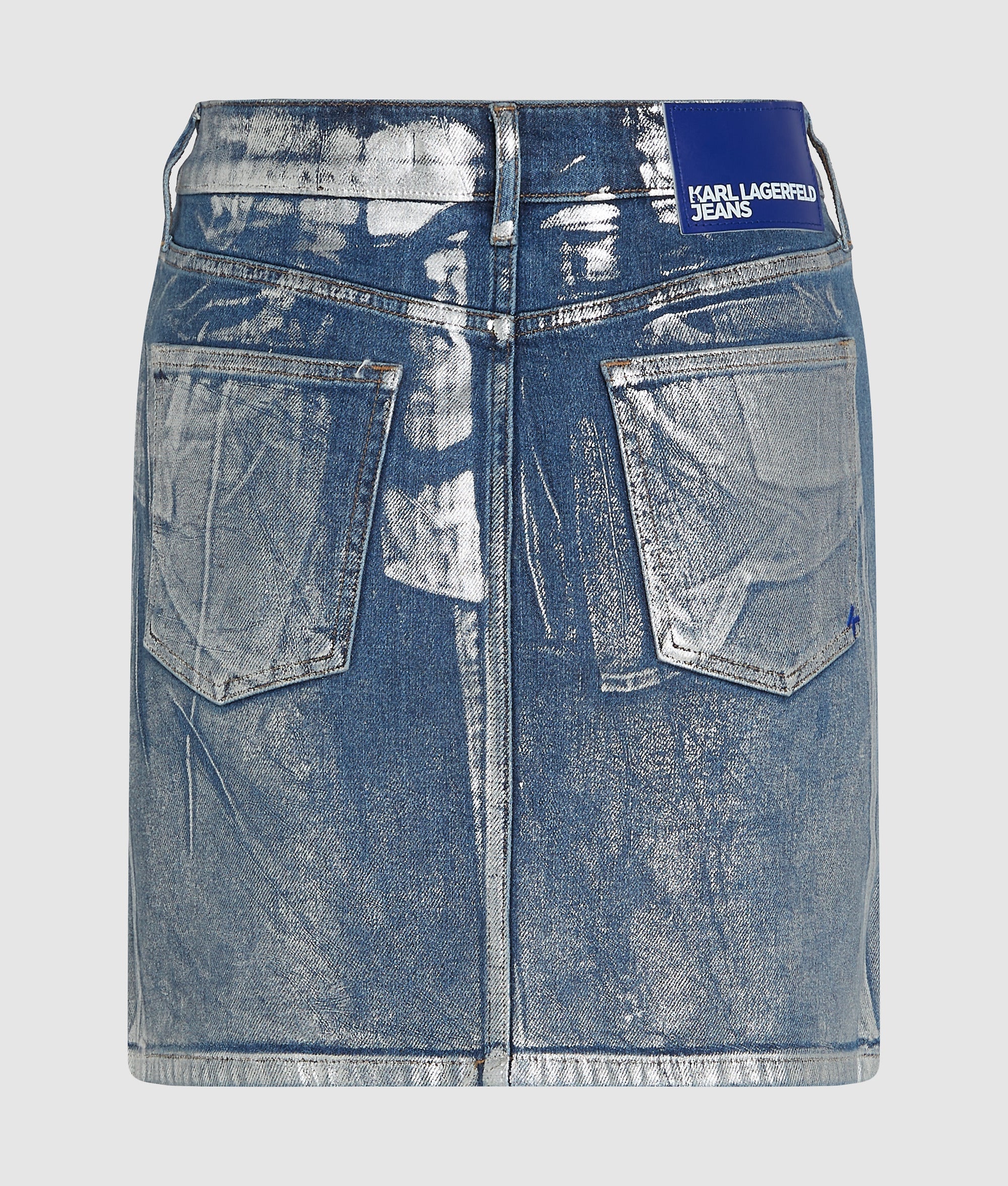 Coated denim mini skirt