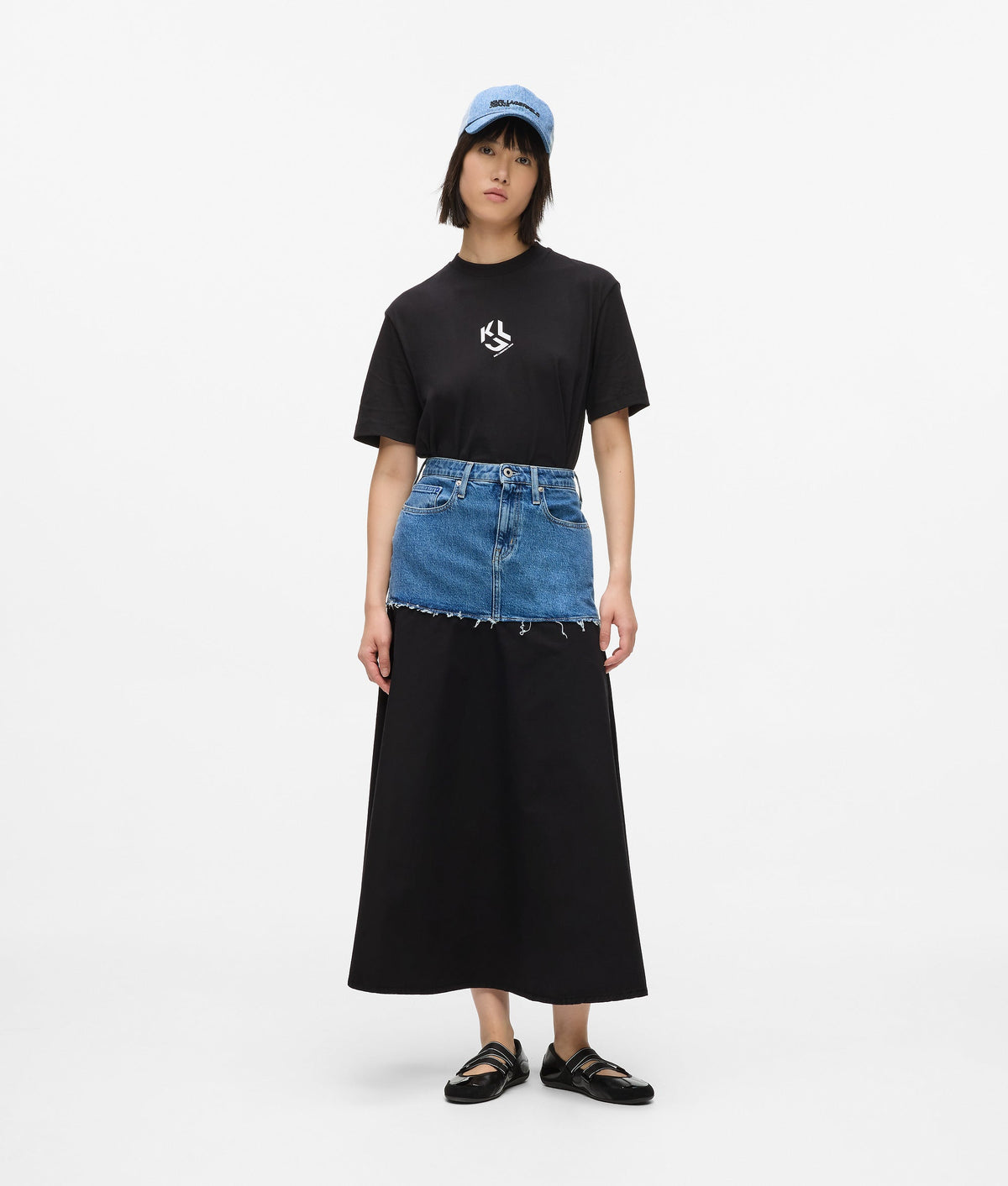 Denim panel maxi skirt