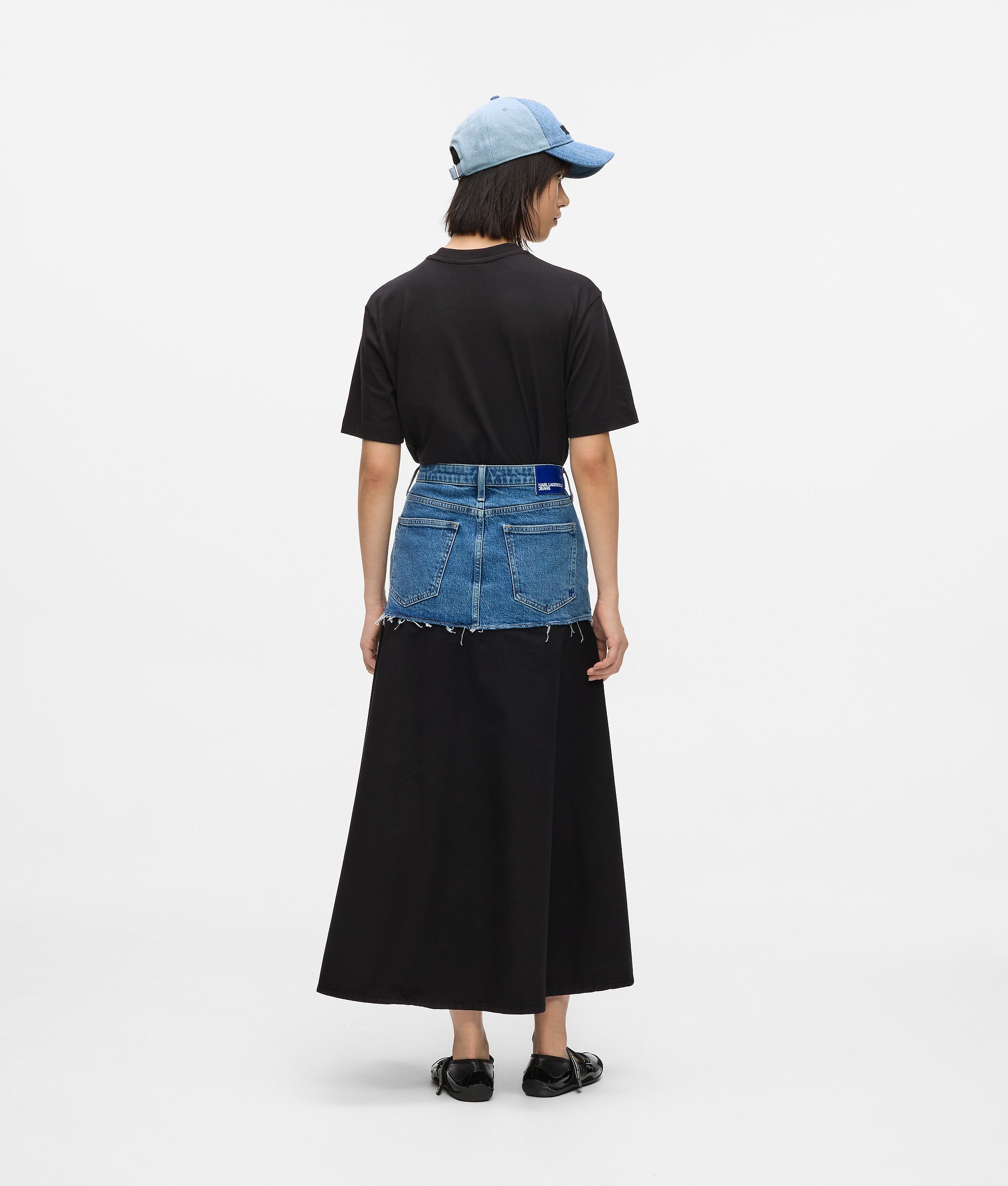 Denim panel maxi skirt