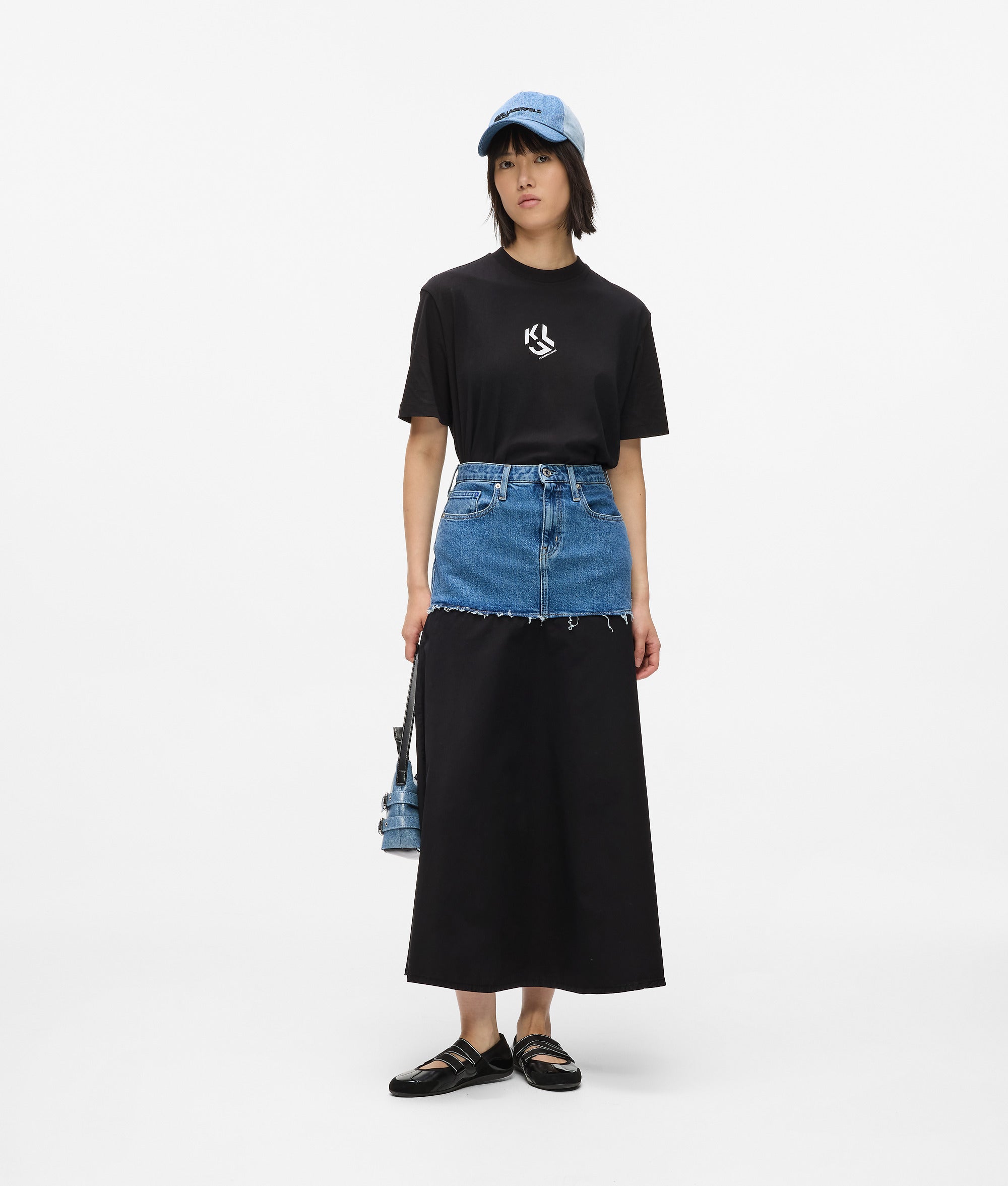 Denim panel maxi skirt