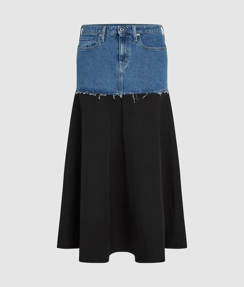 Denim panel maxi skirt