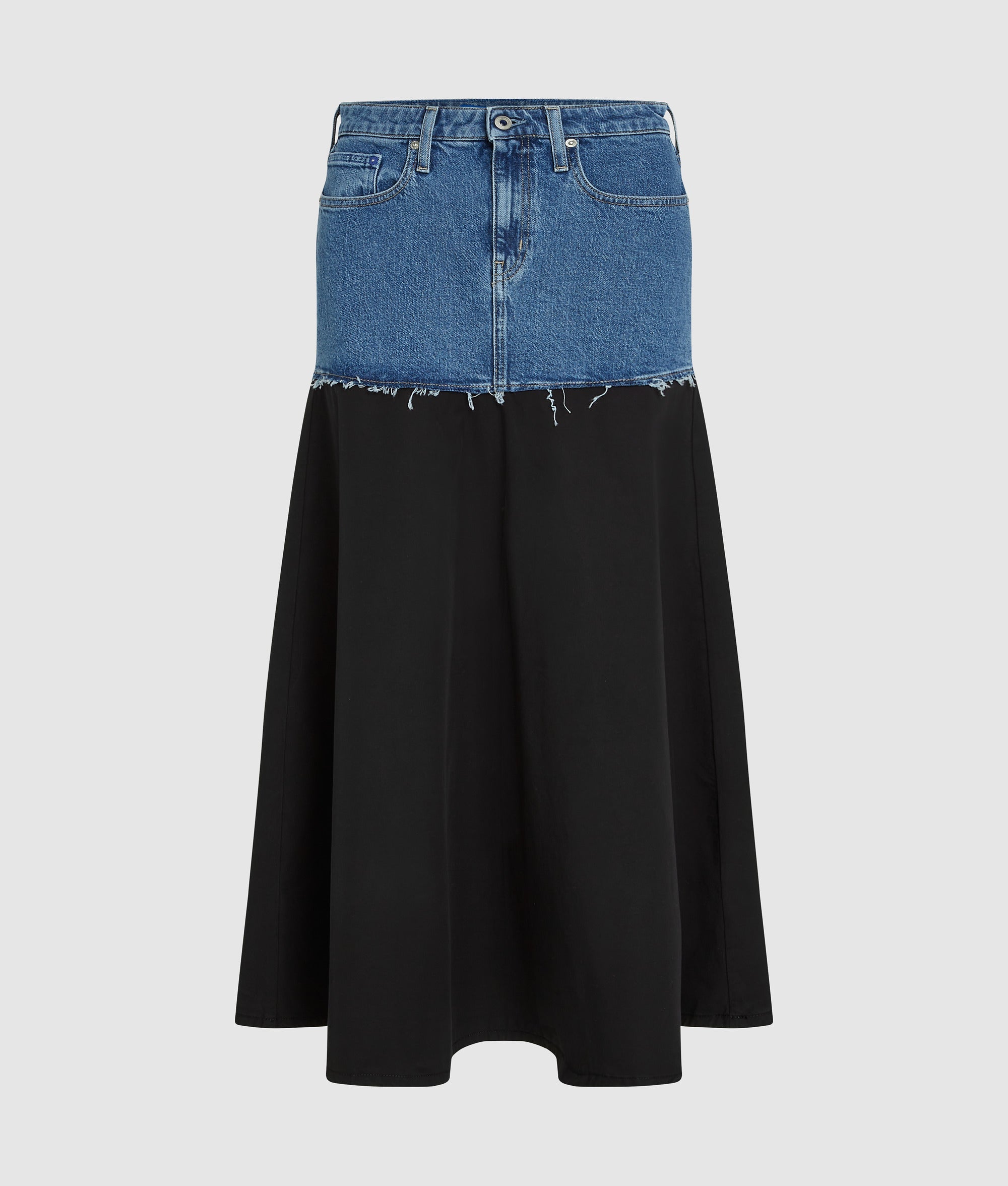 Denim panel maxi skirt