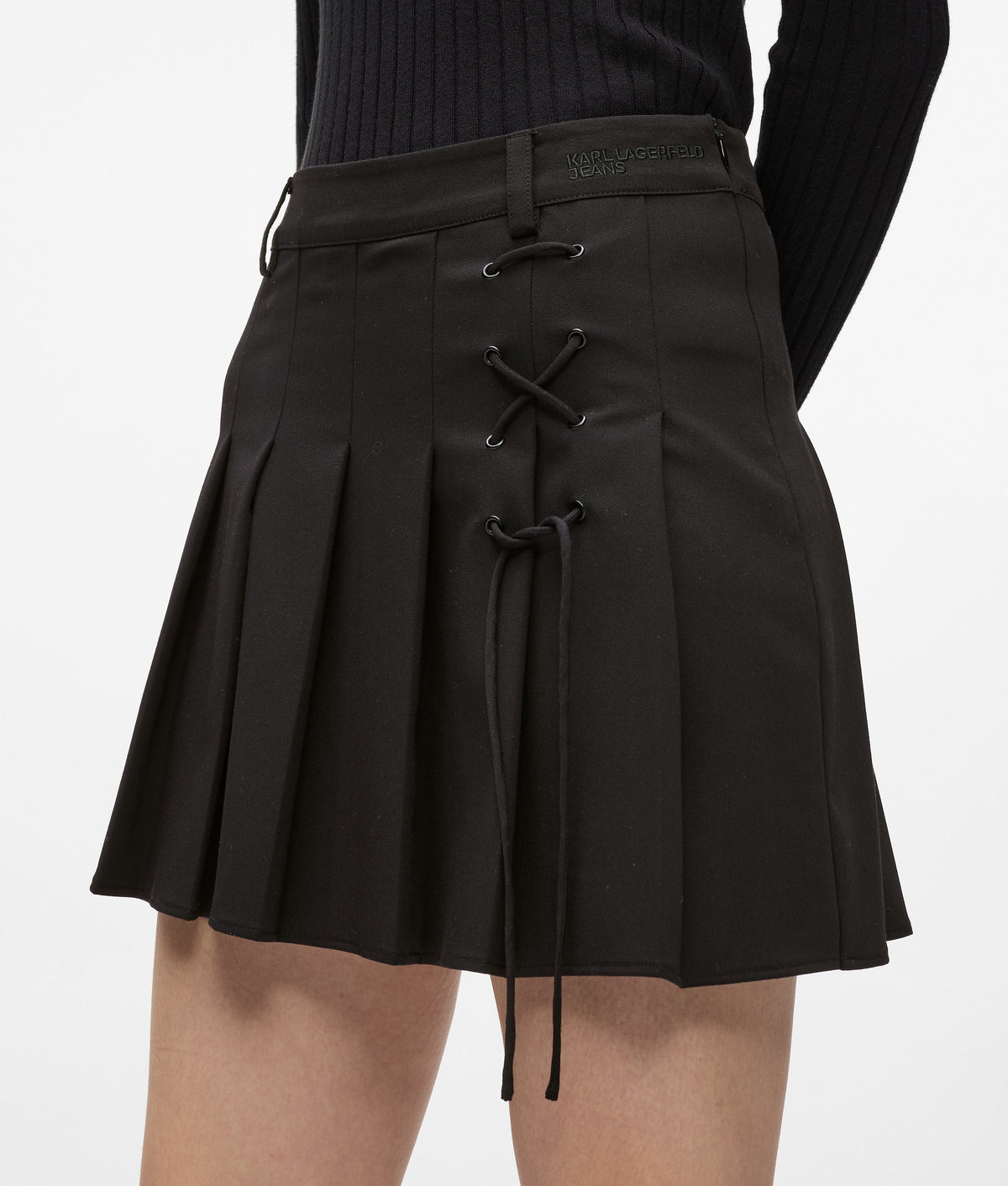 Pleated tie-detail mini skirt