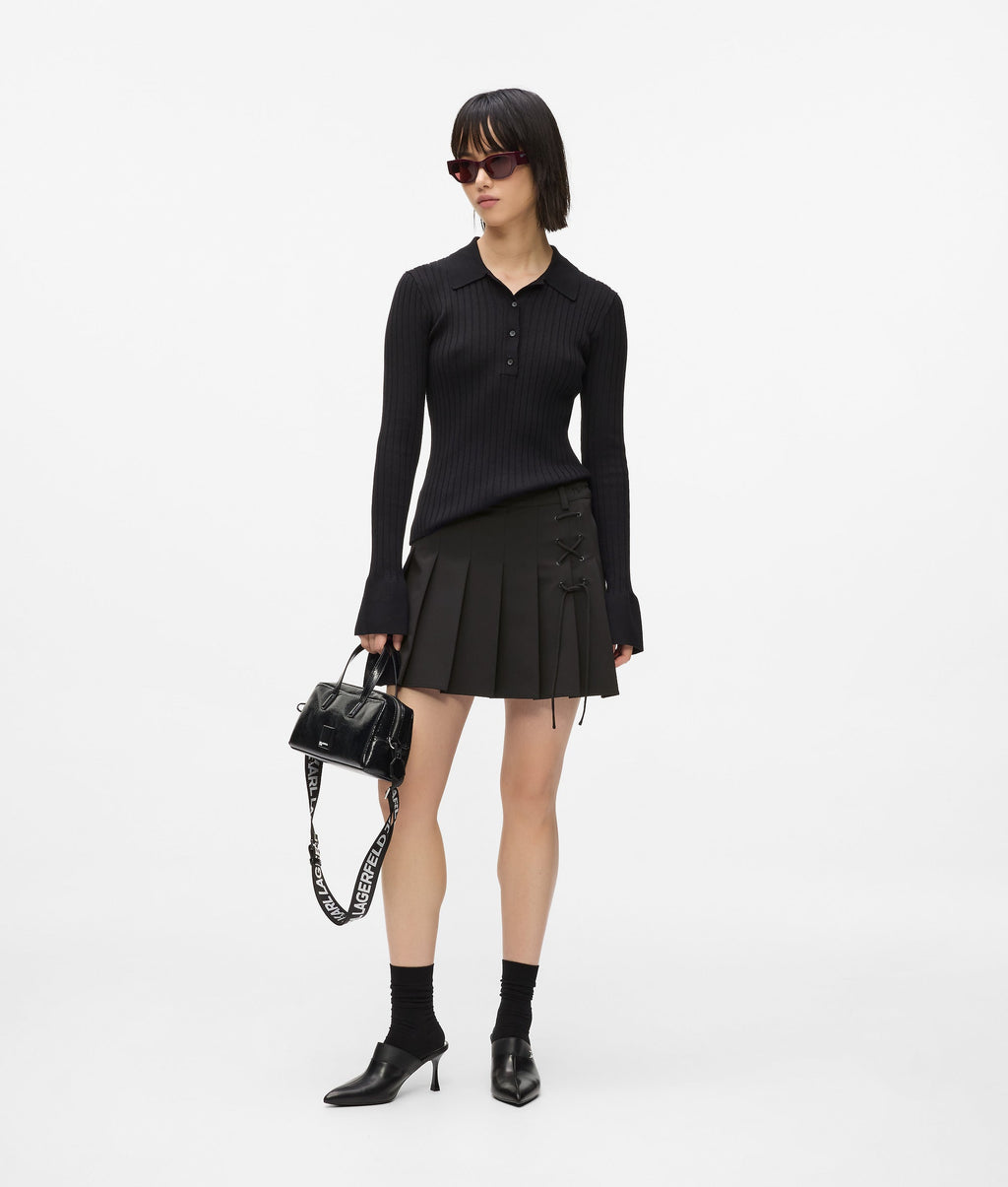 Pleated tie-detail mini skirt