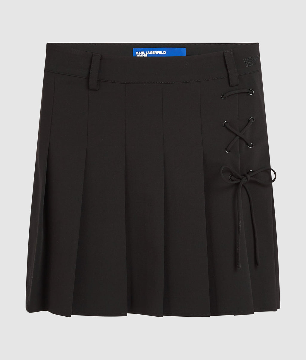 Pleated tie-detail mini skirt