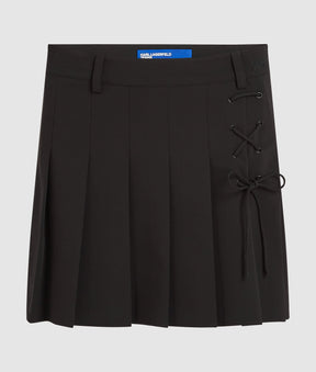 Pleated tie-detail mini skirt