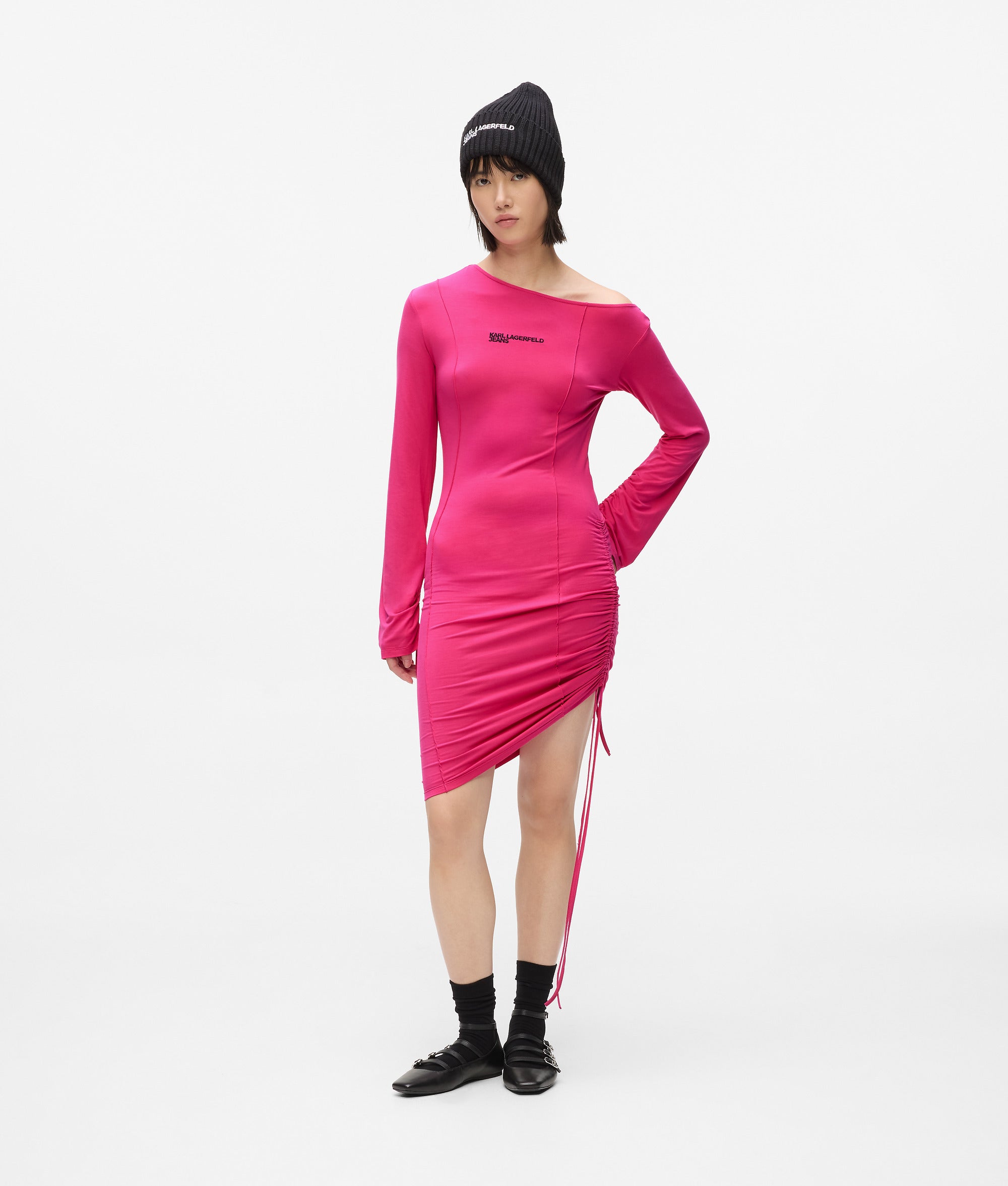 Off-shoulder drawstring dress