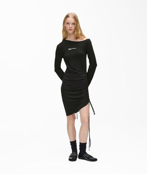 Off-shoulder drawstring dress