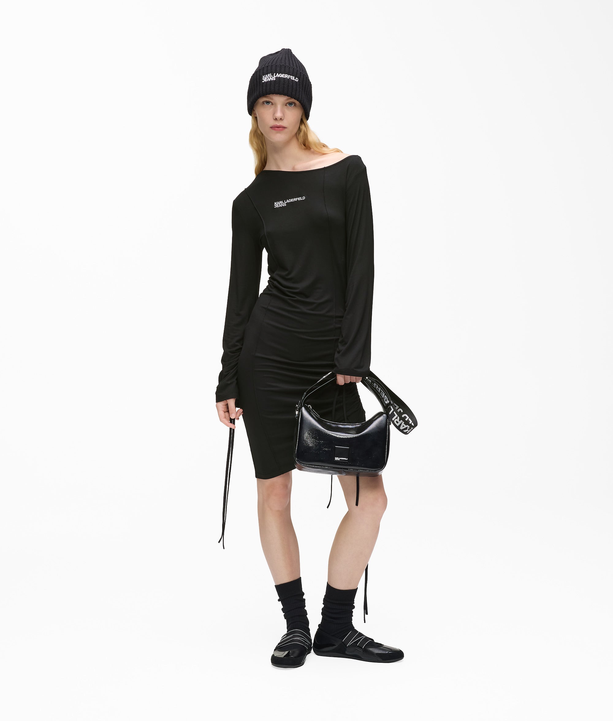 Off-shoulder drawstring dress