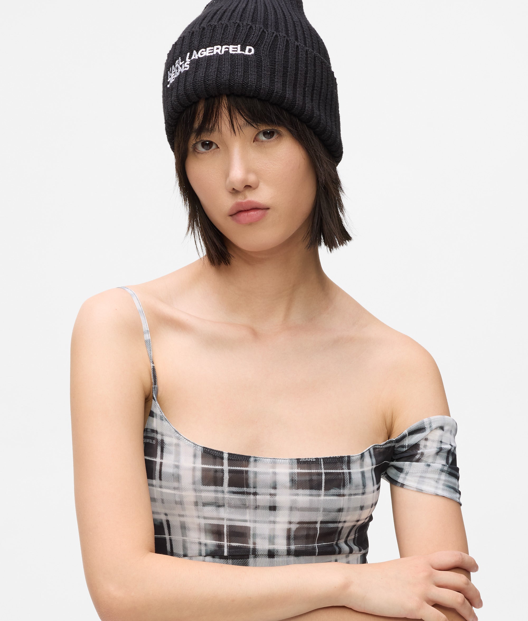 Checked mesh maxi dress