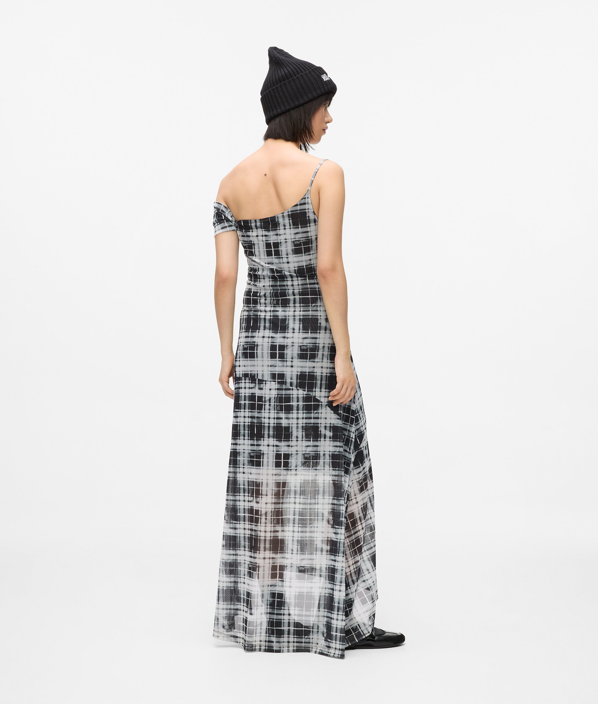 Checked mesh maxi dress