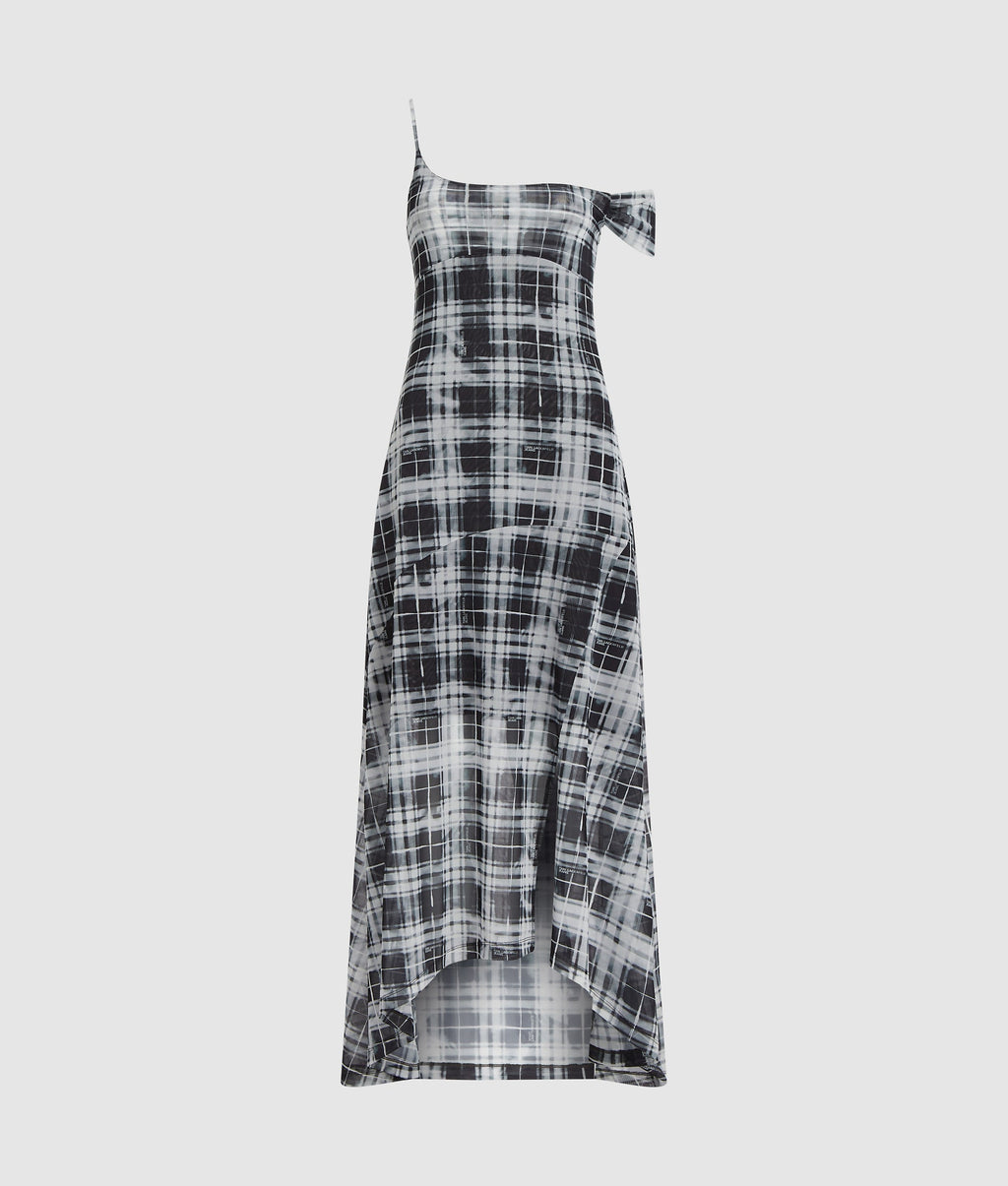 Checked mesh maxi dress