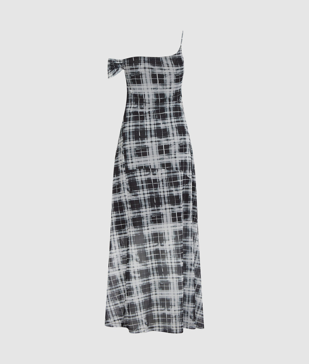 Checked mesh maxi dress