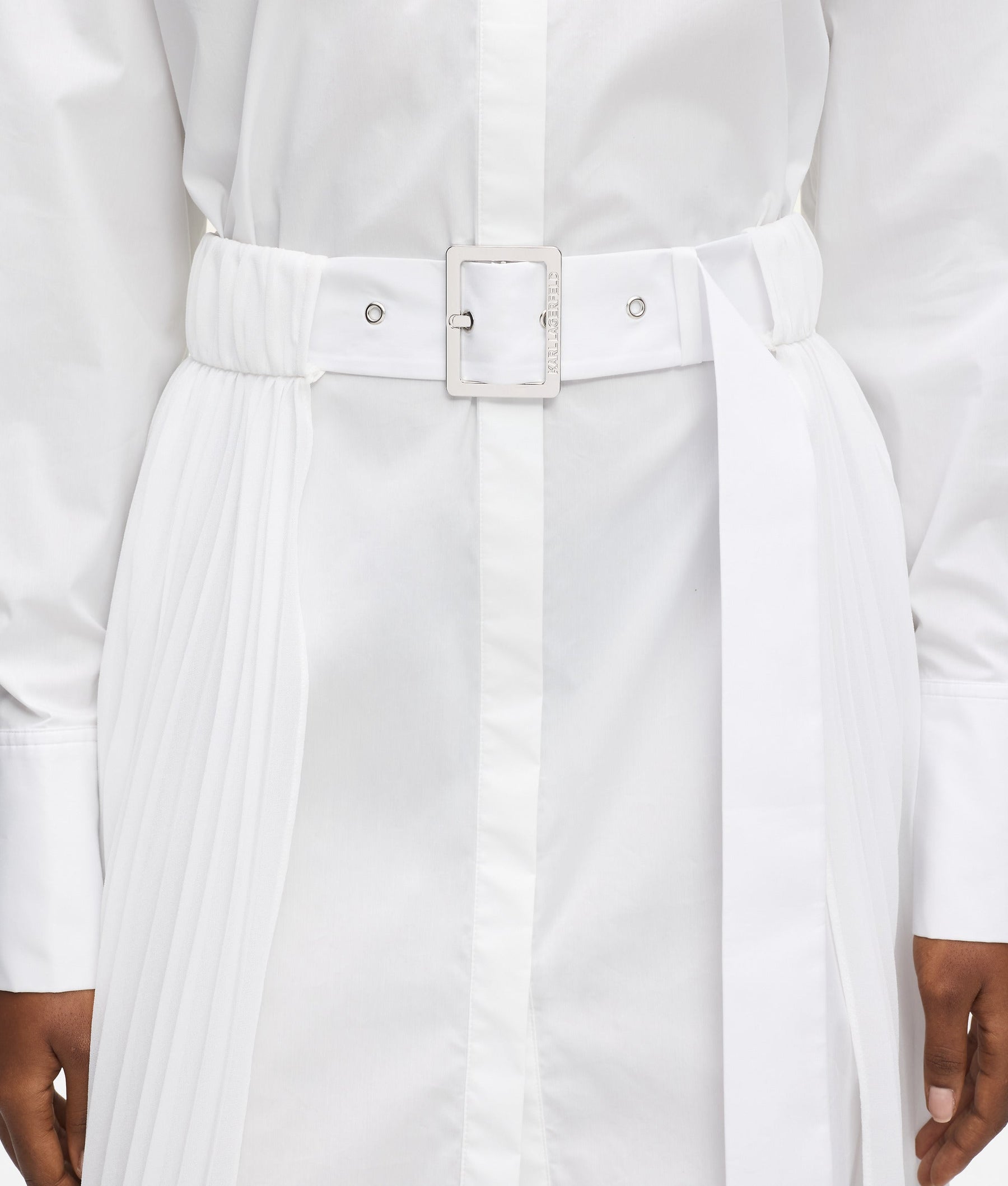 Pleated panel shirt dress