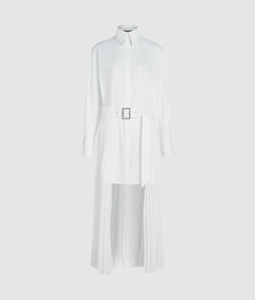 Pleated panel shirt dress
