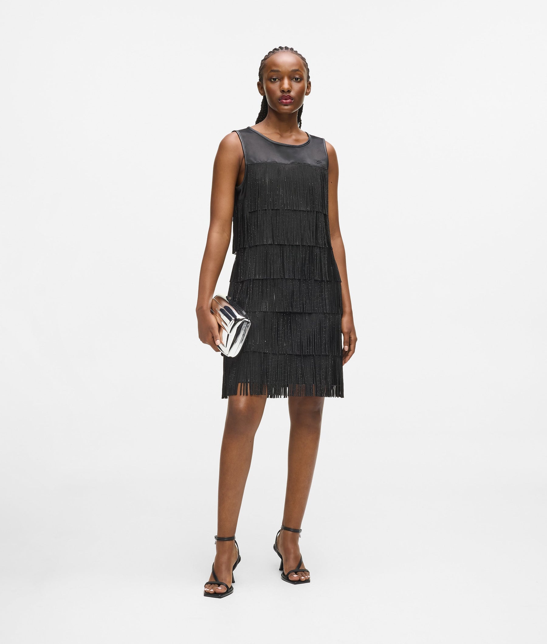 Faux leather fringe dress