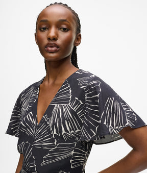 Fan print V-neck dress