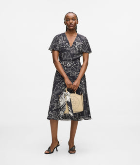 Fan print V-neck dress