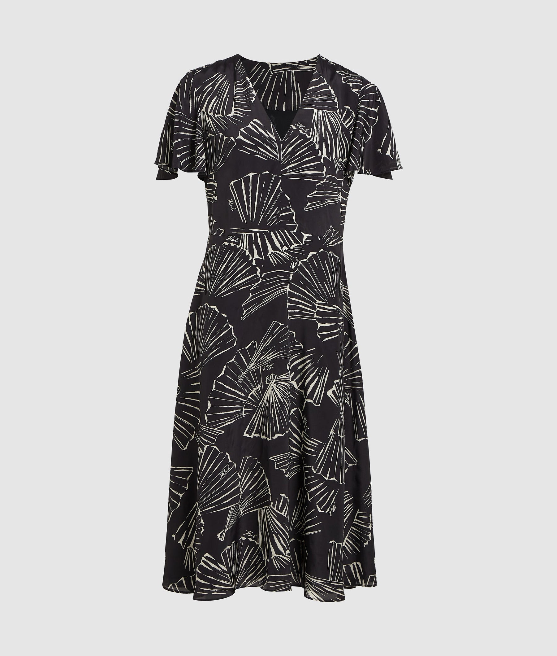 Fan print V-neck dress