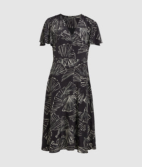 Fan print V-neck dress