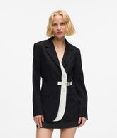 Belted contrast lapel blazer