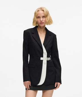 Belted contrast lapel blazer