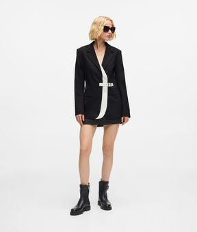 Belted contrast lapel blazer
